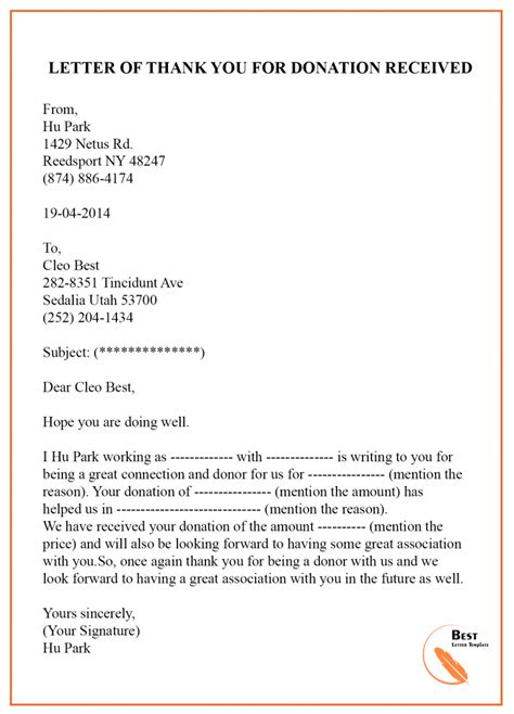 thank you letter donation examples.